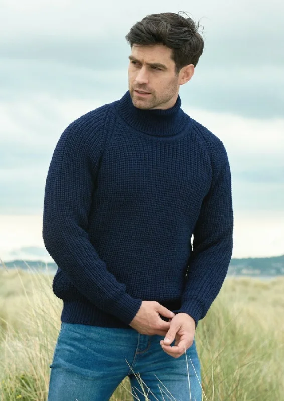 Year-End Clearance Aran Rib Roll Neck Sweater | Navy