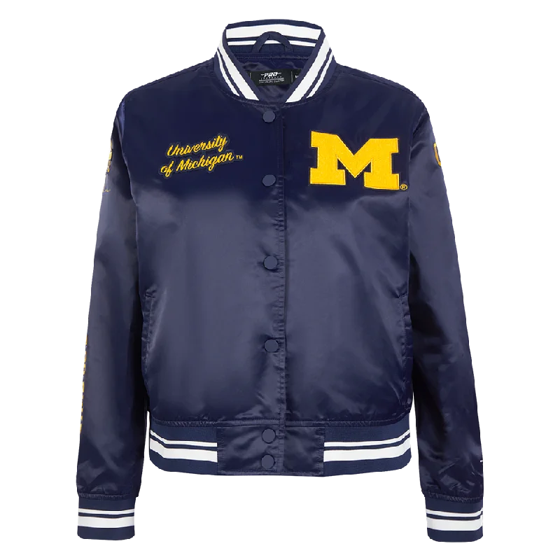 Top Pick UNIVERSITY OF MICHIGAN CLASSIC WOMEN'S RIB SATIN JACKET (MIDNIGHT NAVY)