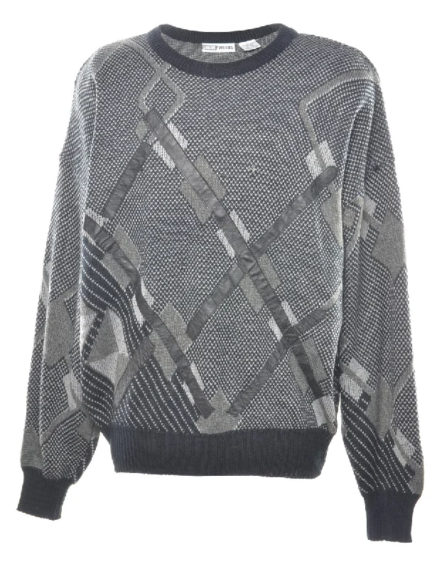 Special Discount Black Patterned Jumper - XL