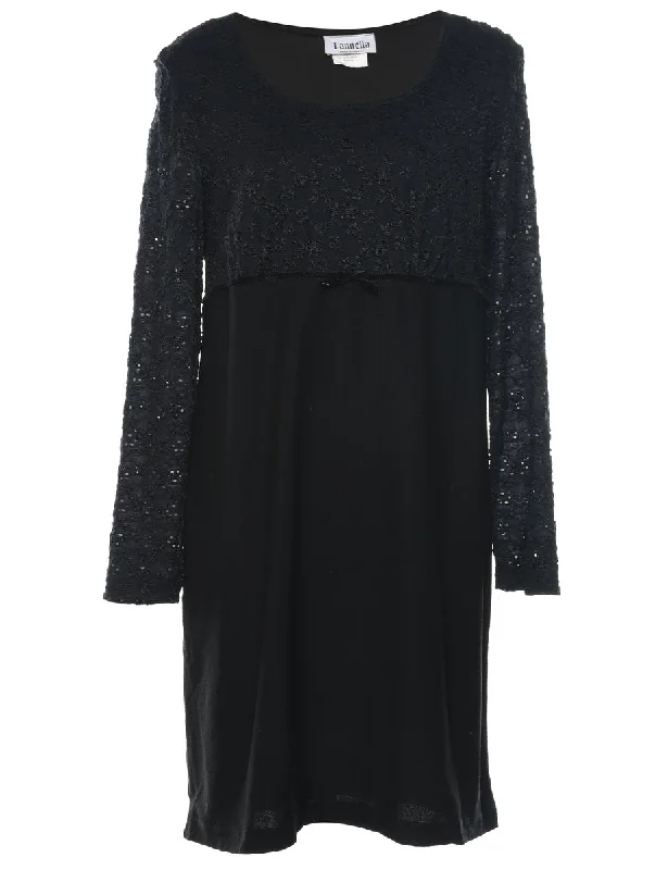 Customer Appreciation Sale Black Sequined Sleeve Evening Dress - L