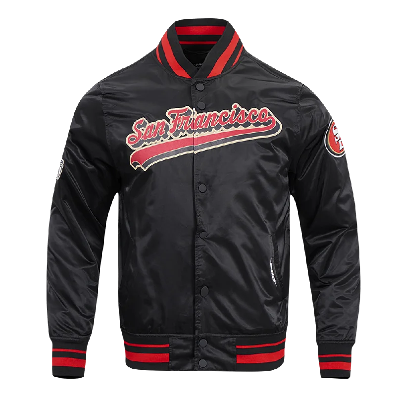 Reduced Prices NHL CHICAGO BLACKHAWKS SCRIPT TAIL MEN'S RIB SATIN JACKET (BLACK/RED/BLACK)