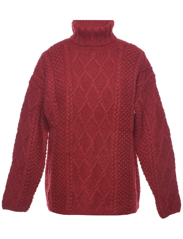 Hot Buy Cable Knit Turtleneck Jumper - L