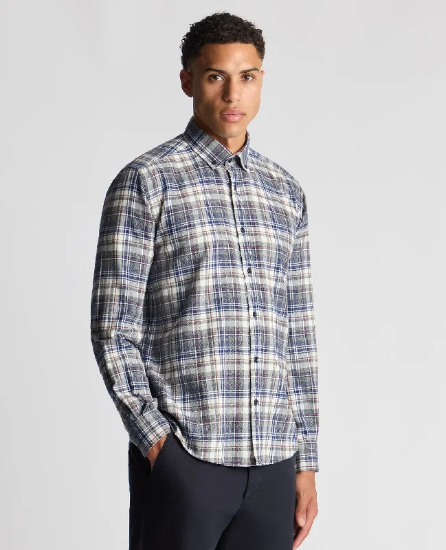 Tapered Fit Checked Brushed Cotton Shirt