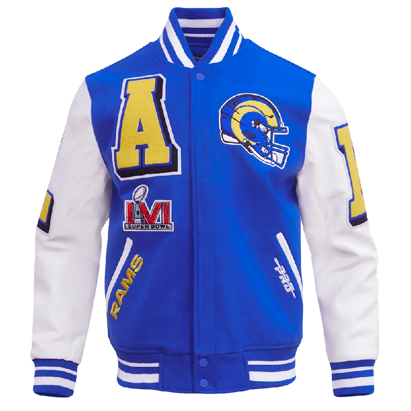 Weekend Savings Spree NFL LOS ANGELES RAMS MASHUP MEN'S RIB WOOL VARSITY JACKET (ROYAL BLUE/WHITE)