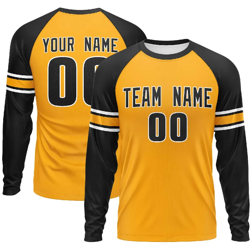 Custom Yellow Black Yellow Crew Neck Personalized Raglan Long Sleeve Performance T-shirt