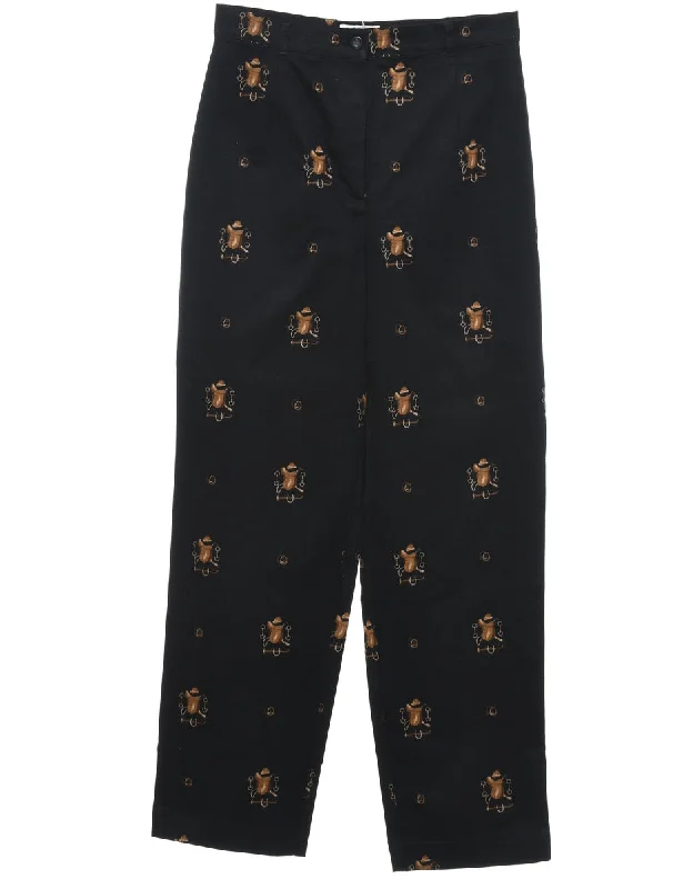 Deal Alert Black Western Printed Trousers - W30 L30