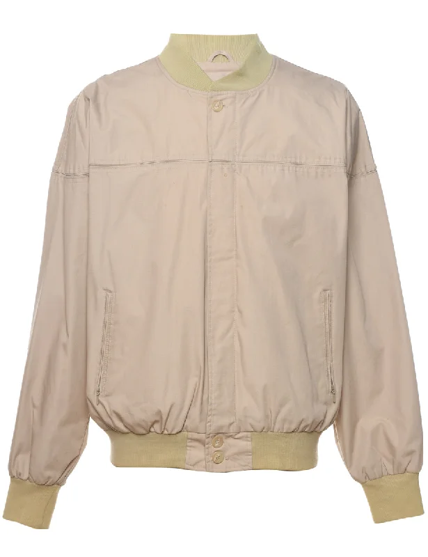 Beige Zip-Front Classic Bomber Jacket - XL