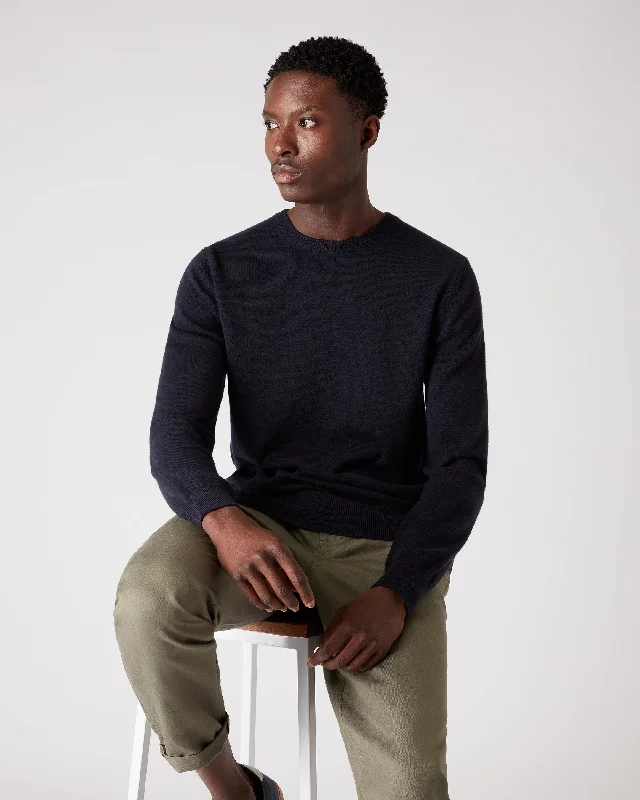 Weekend Bargains to Celebrate Men's Oxford Round Neck Cashmere Sweater Navy Blue