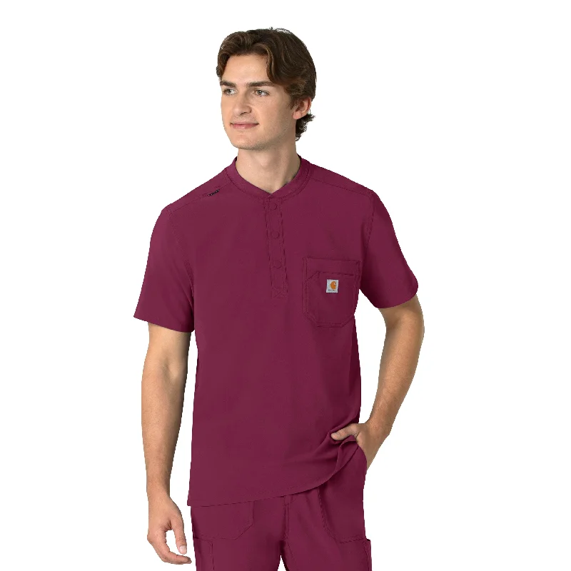 Massive Deal Carhartt Force Cross-Flex Men's Henley Scrub Top - Wine