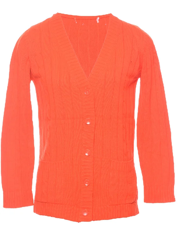 Final Clearance Cable Knit Red Cardigan - M