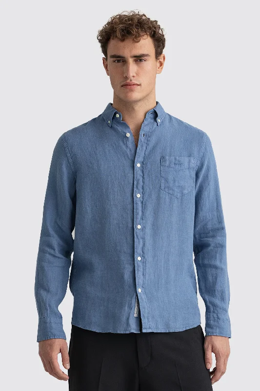 Weekend Discounts to Delight Gant Regular Linen Shirt Salty Sea