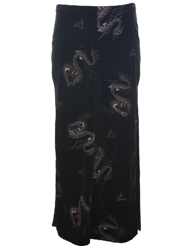 Closeout Black Snake Dragon Midi Skirt - S