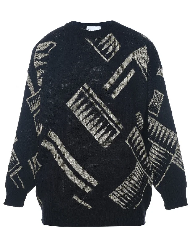 Black & Silver Sparkly Patterned Jumper - M