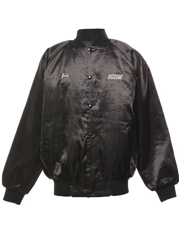 Overstock Sale Black Shiny Classic Express Muffler Bomber Jacket - L
