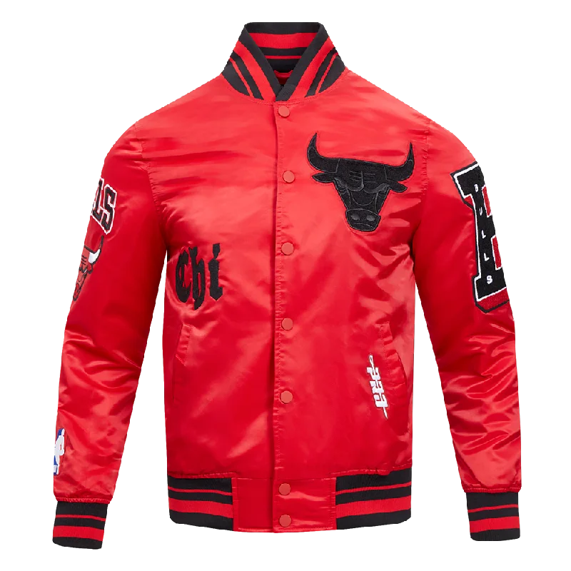Quick Sale NBA CHICAGO BULLS OLD ENGLISH MEN'S LOGO SATIN JACKET (RED/BLACK)