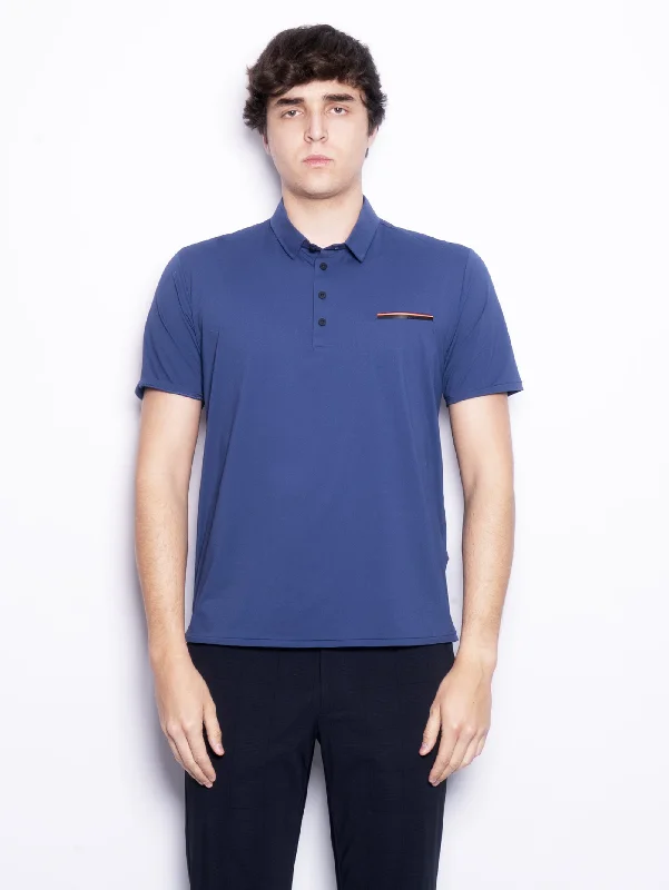 Don't Wait Polo in Tessuto Stretch con Taschino Blu