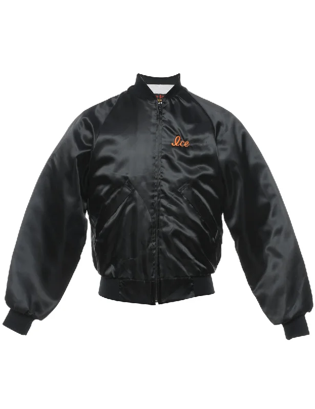 Black & Orange Embroidered Vintage Bomber Jacket - XS