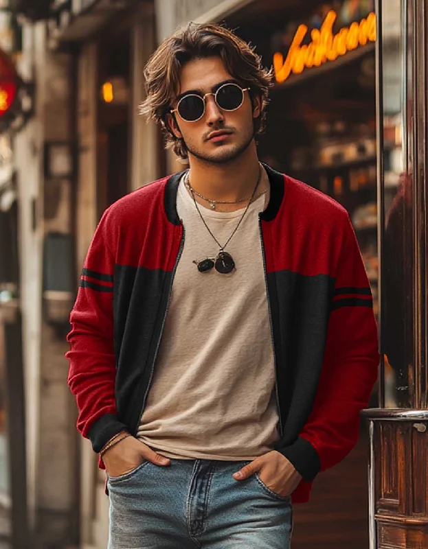 Weekend Specials to Love Red Black Striped Colorblock Cardigan
