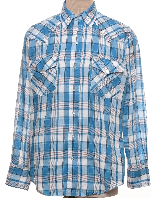 Stock Clearance Blue Checked Classic Western Shirt - L