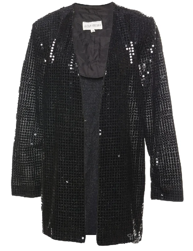 Season Finale Sale Black Sequined Evening Jacket  - M