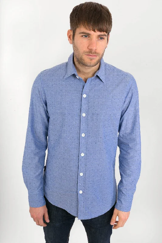Weekend Shopping Made Better Blue Cotton Slim-Fit Long-Sleeve Shirt
