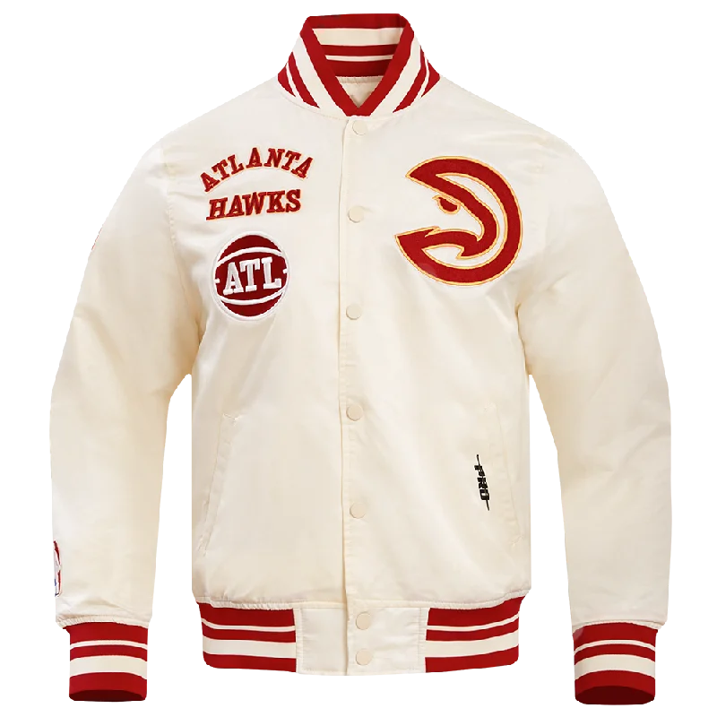 Markdown Sale NBA ATLANTA HAWKS RETRO CLASSIC MEN'S RIB SATIN JACKET (EGGSHELL/ RED)