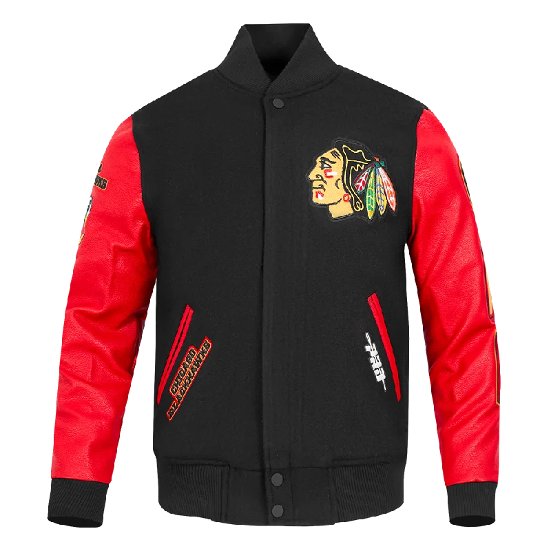 Weekend Bargains Await You NHL CHICAGO BLACKHAWKS CLASSIC MEN'S WOOL VARSITY JACKET (BLACK/RED)