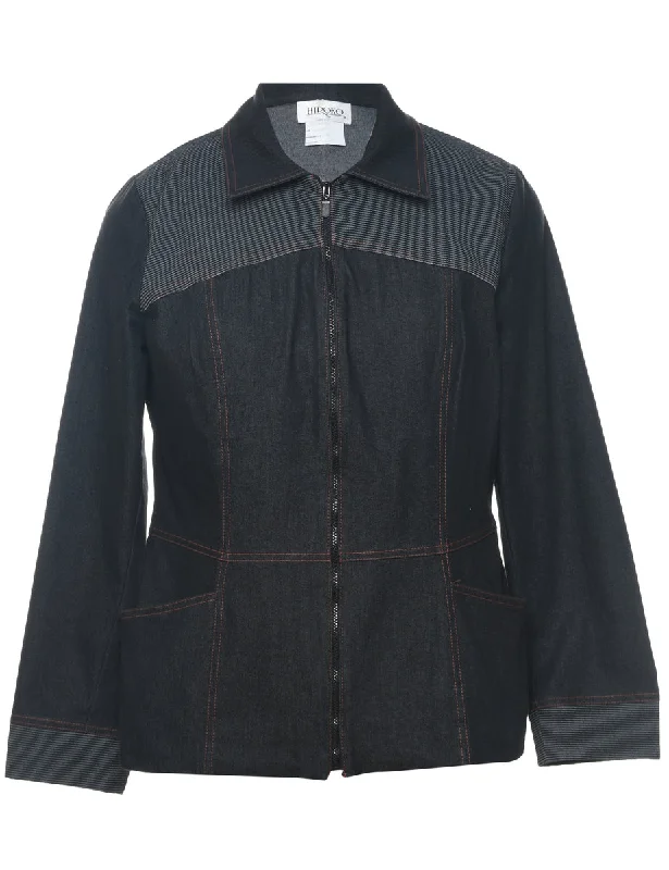 Shop Now Black Zip-Front Denim Jacket - L