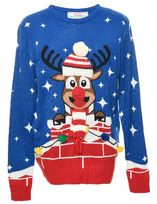 Weekend Steals Await Blue Christmas Jumper - XL