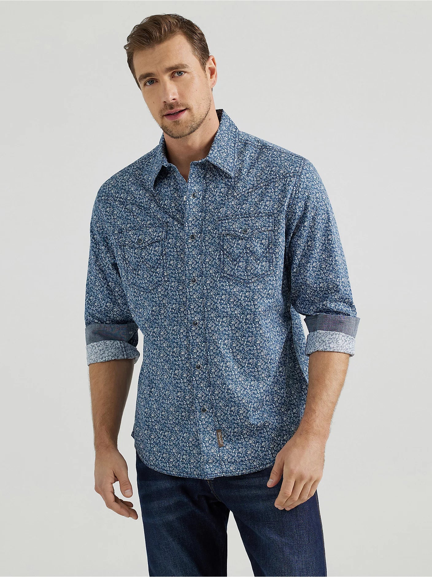 Wrangler Retro Simply Navy Premium Long Sleeve Snap Shirt