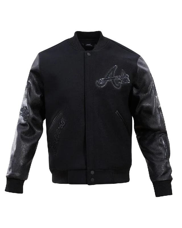 Hot Buy MLB ATLANTA BRAVES TRIPLE BLACK MEN'S VARSITY JACKET (BLACK)
