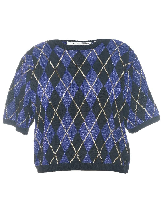 Argyle Lurex Thread Pattern Jumper - M