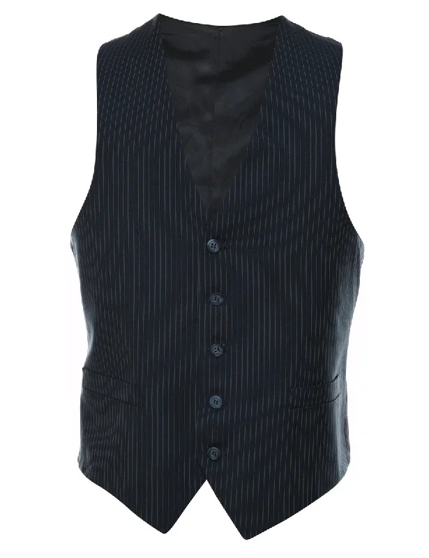 Best Seller Black Pinstriped Waistcoat - M