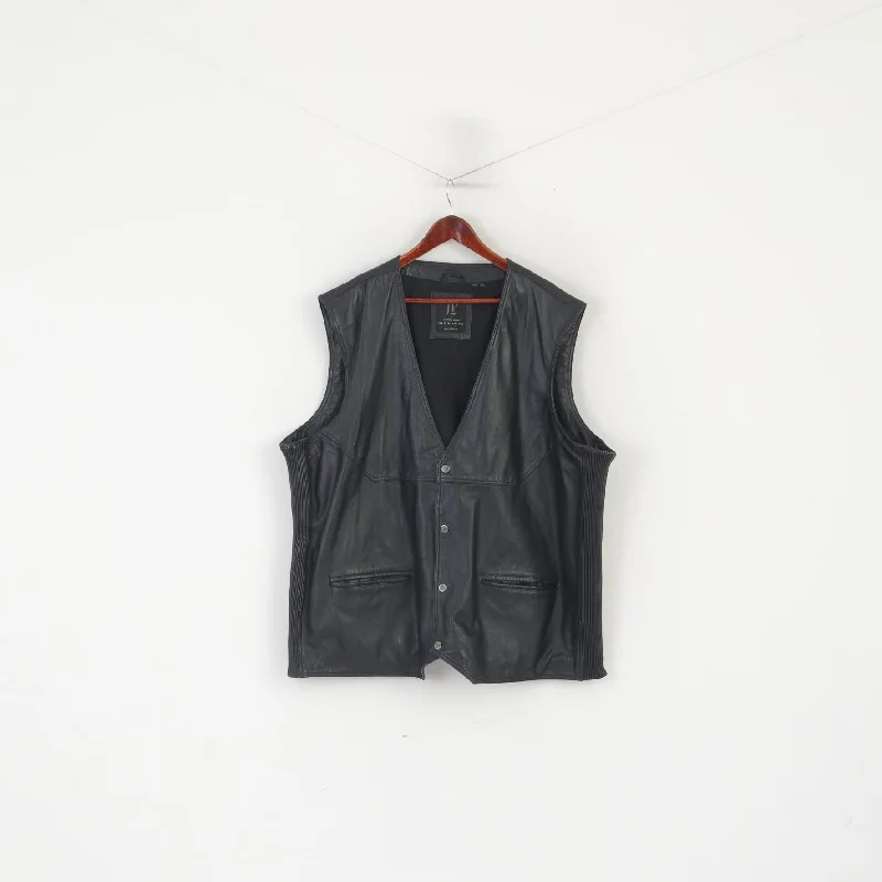 Bonus Savings JP 1880 Men 6XL Waistcoat Black Leather Nappa Northern Brand Biker Vest