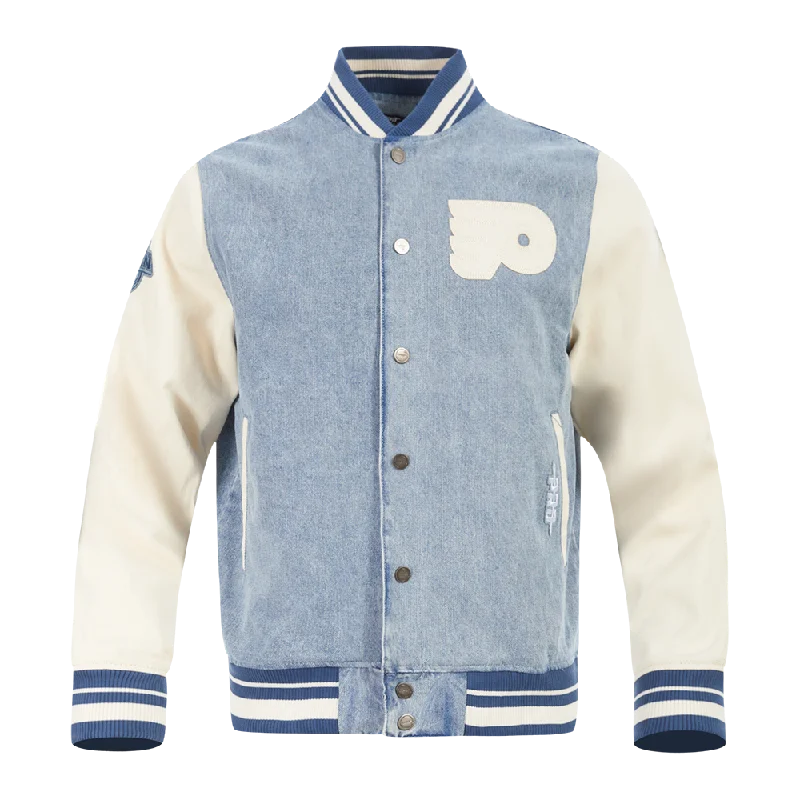 Weekend Deals That Sparkle NHL PHILADELPHIA FLYERS VARSITY BLUES MEN'S DENIM VARSITY JACKET (DENIM/LINEN)