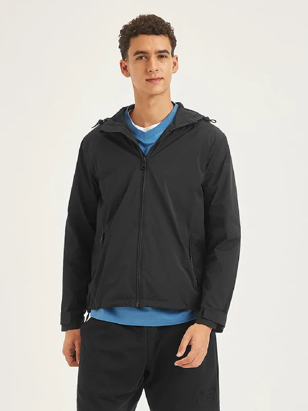 Major Savings Men's Solid Black Hooded Tailored Jacket
