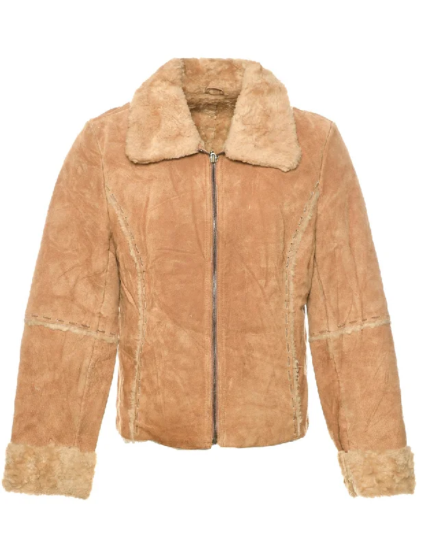 Massive Deals Brown Faux Shearling Suede Jacket - M