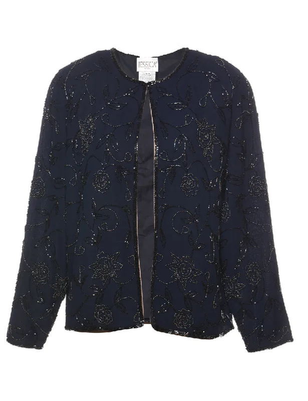 Beaded Navy Evening Jacket - M