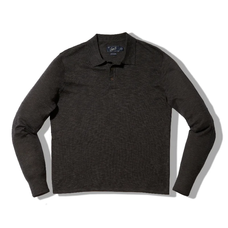 Weekend Offers That Amaze Cloud Cotton Sweater Long Sleeve Polo - Charcoal