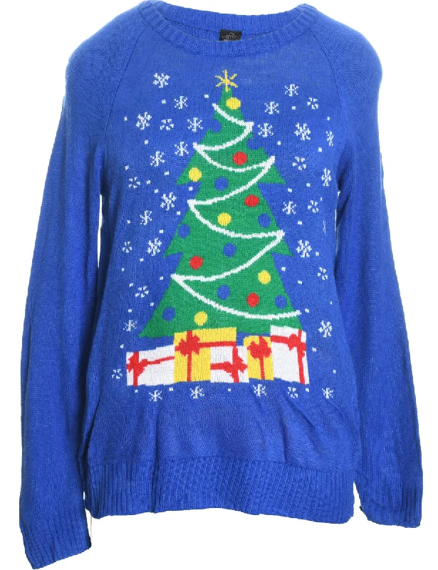 Shop the Weekend Away Blue Christmas Jumper - L