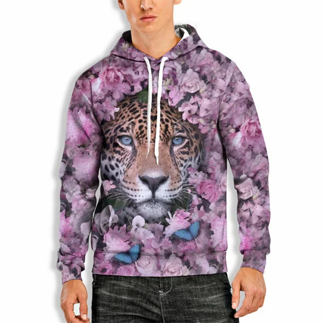 3D Print Hoodie with Flower Tiger Print