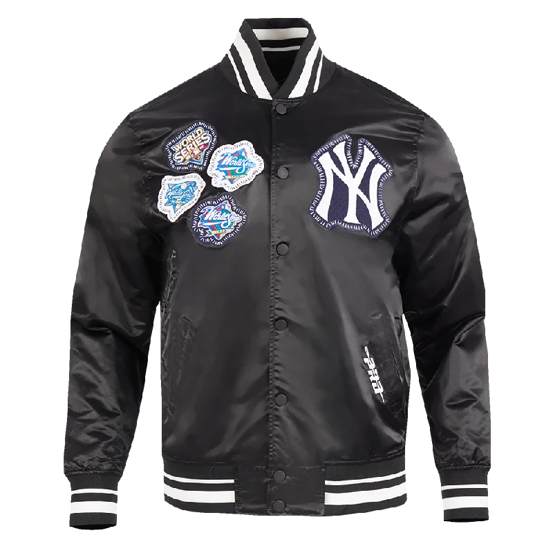 Weekend Specials You Can't Miss MLB NEW YORK YANKEES DIY PICK STITCH MEN'S RIB SATIN JACKET (BLACK)