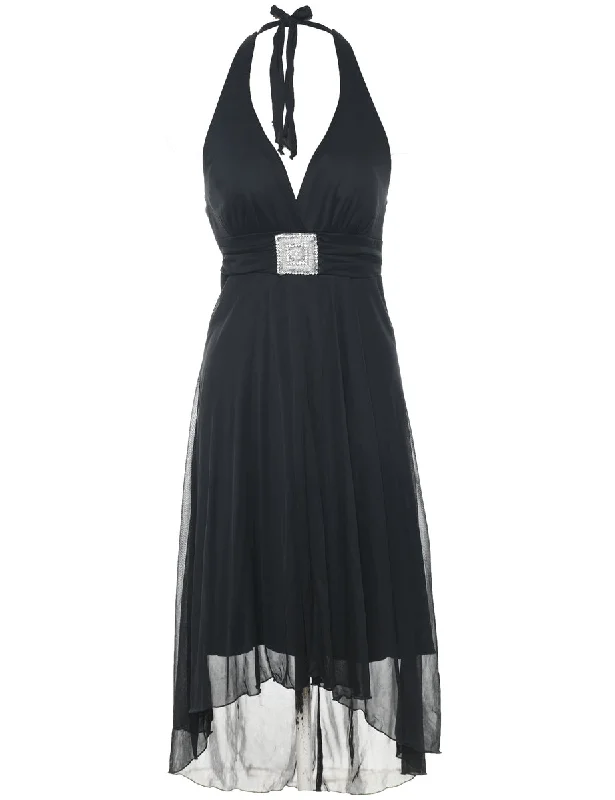 Quick Deals Black Y2K Halterneck Evening Dress - XS