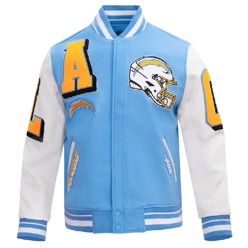 Weekend Specials to Celebrate NFL LOS ANGELES CHARGERS MASHUP MEN'S RIB WOOL VARSITY JACKET (UNIVERSITY BLUE/WHITE)