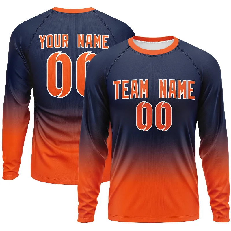 Celebrate the Weekend with Discounts Custom Navy-Orange Gradient Fashion Design Long Sleeve Performance T-Shirt