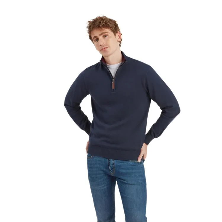 Weekend Deals That Please Schoffel Calton Cotton Cashmere 1/4 Zip Jumper - Petrol Blue