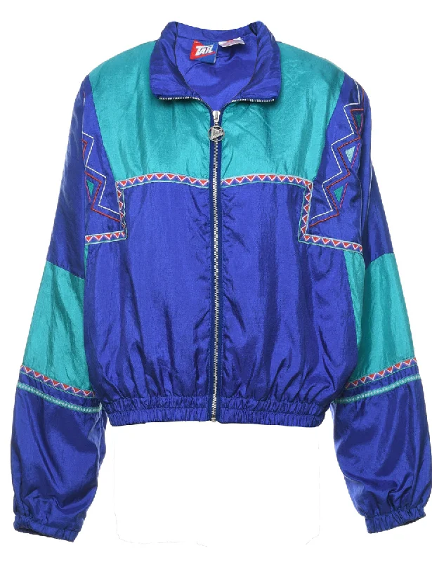 Final Clearance Blue & Orange Geometric 1990s Nylon Jacket - XL