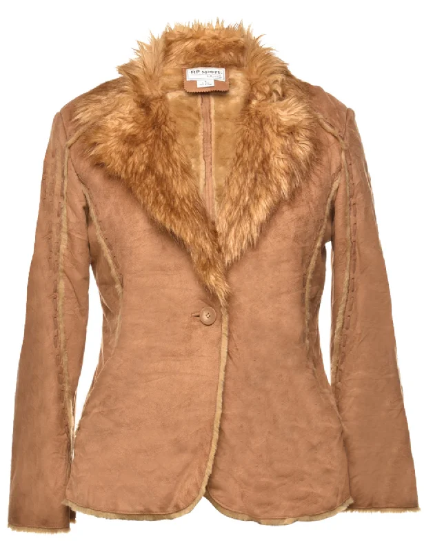 New Markdowns Brown Faux Shearling Y2K Coat - M