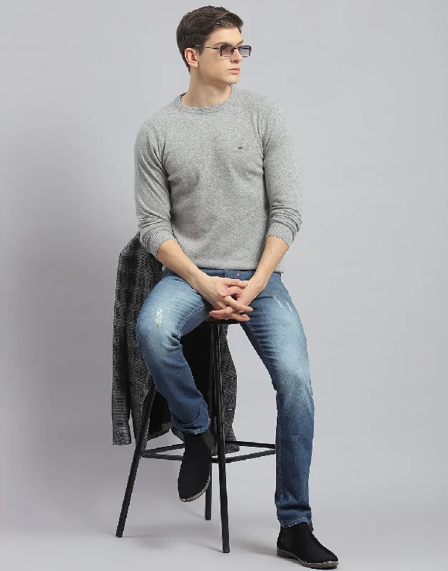 Exclusive Deal Men Grey Solid Round Neck Full Sleeve Pullover
