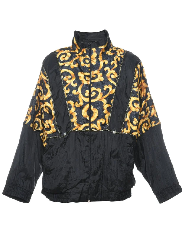 Black & Gold Patterned Nylon Jacket - S